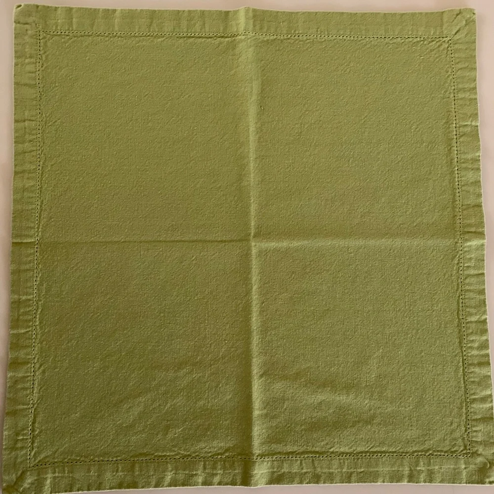 Green Linen-Cotton Hemstitched Napkins | Modern Classic Table Linens | Set of 4